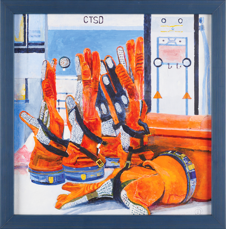 Lot 6469 Ron Woods Original Painting on Flown Space Shuttle Columbia Beta Cloth