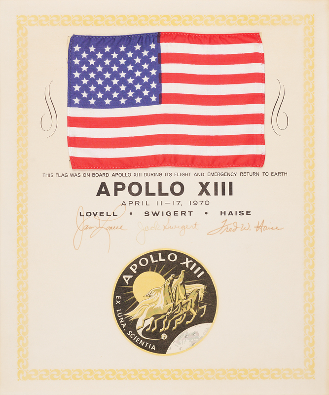Lot 6208 Apollo 13 Flown Flag with Crew-Signed Certificate