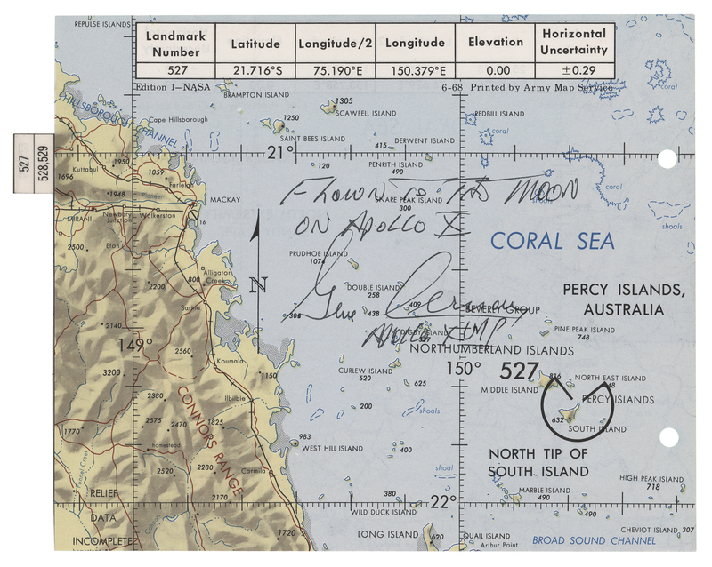 Lot 6113 Apollo 10 Flown Earth Map - Signed by Gene Cernan