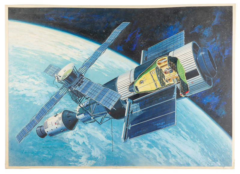 Lot 6468 Skylab: Original Ed Valigursky Artwork for the 1970 Popular Mechanics Article 'Skylab: Our Next Giant Step in Space'