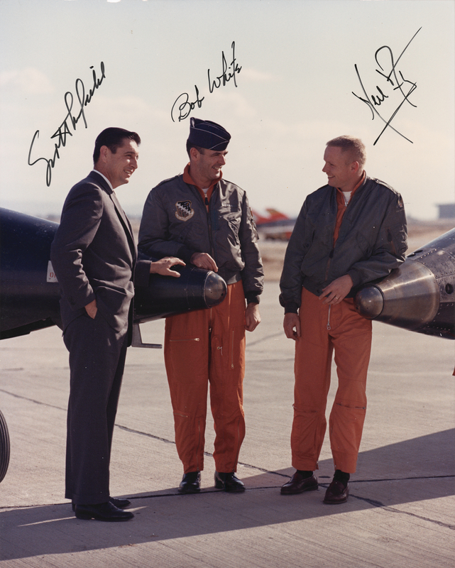 Lot 6156 Neil Armstrong, Bob White, and Scott Crossfield Signed Photograph
