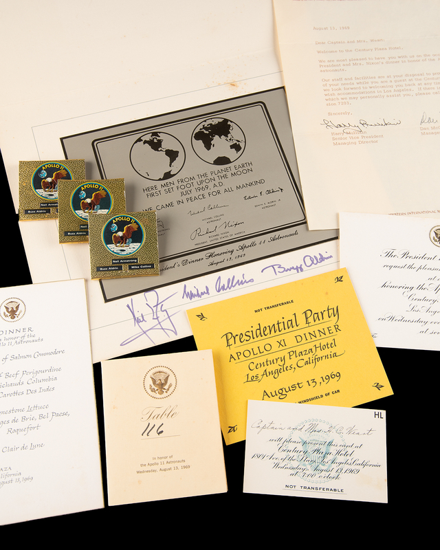 Lot 6131 Apollo 11 Crew-Signed Lunar Plaque Presentation with Collection of Ephemera from Nixon’s 1969 ‘Dinner of the Century’