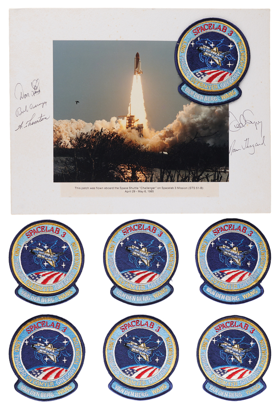 Lot 6420 STS-51-B (7) Mission Patches [Attested Flown] with Crew-Signed Presentation - From the Personal Collection of William E. Thornton