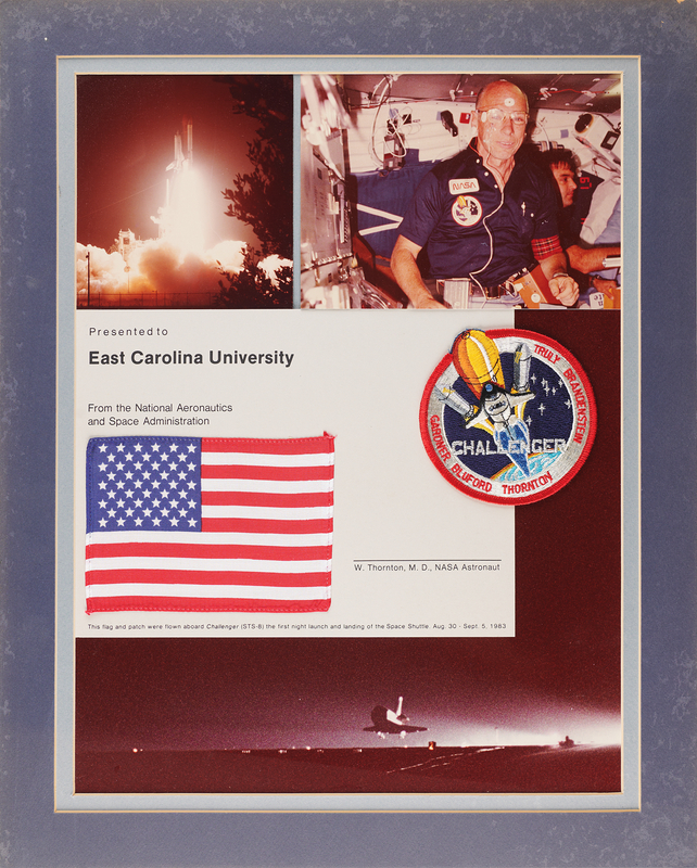 Lot 6431 STS-8 Flown Flag and Patch - From the Personal Collection of William E. Thornton