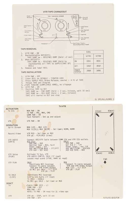 Lot 6418 STS-51-B (2) Cue Cards for TV/VTR and VITR Tape Changeout [Attested Flown] - From the Personal Collection of William E. Thornton