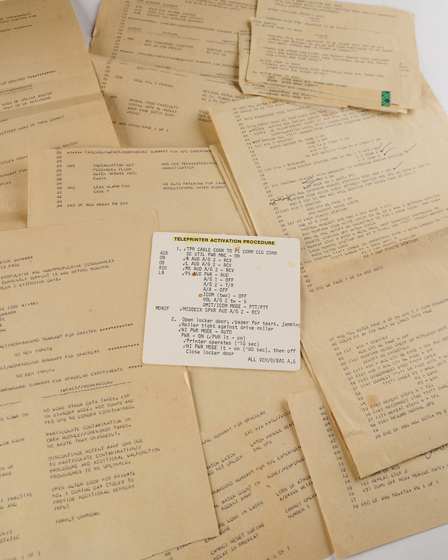 Lot 6428 STS-51-B Teleprinter Activation Cue Card and Teleprinted Messages [Attested Flown] - From the Personal Collection of William E. Thornton
