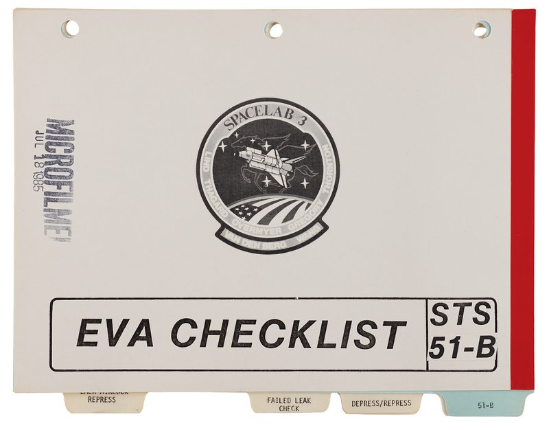 Lot 6422 STS-51-B EVA Checklist [Attested Flown] - From the Personal Collection of William E. Thornton