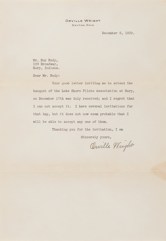 Lot 6009 Orville Wright Typed Letter Signed