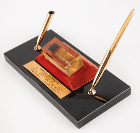 Lot #6230 Apollo 14 Flown Heatshield Desk Set -