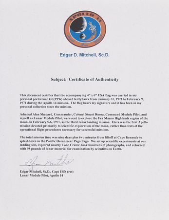 Lot #6225 Apollo 14 Flown American Flag - From the Personal Collection of Edgar Mitchell - Image 2