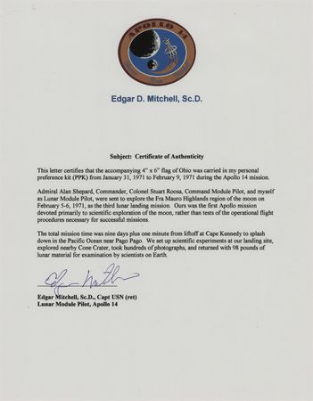 Lot #6232 Apollo 14 Flown State Flags (20) - From the Personal Collection of Edgar Mitchell - Image 10