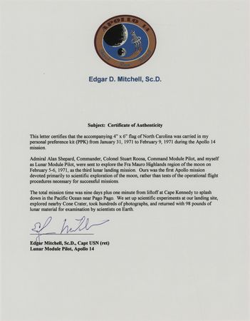 Lot #6232 Apollo 14 Flown State Flags (20) - From the Personal Collection of Edgar Mitchell - Image 9