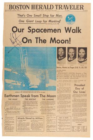Lot #6153 Neil Armstrong Signed Boston Herald