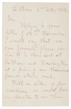 Lot #6001 Wilbur Wright Autograph Letter Signed, Outlining Purchase Terms for Wright Flyers: 