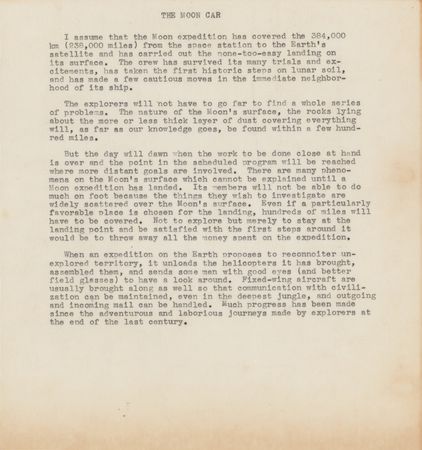 Lot #6027 Hermann Oberth Typed Manuscript Signed - 'The Moon Car' - Image 2