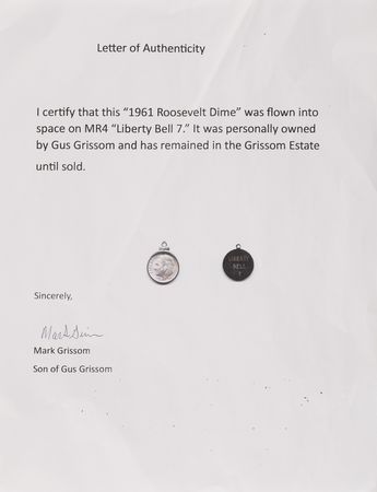 Lot #6034 Liberty Bell 7 Flown Roosevelt Dime - From the Personal Collection of Gus Grissom - Image 4