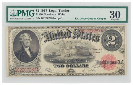 Lot #6044 Mercury-Atlas 9 Faith 7 Flown $2 Dollar Bill, Signed by Gordon Cooper - PMG VF 30 - Image 2
