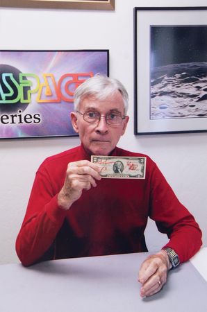 Lot #6057 Gemini 3 Molly Brown Flown $2 Dollar Bill, Signed by Gus Grissom and John Young - PMG CVF 35 - Image 4