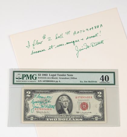 Lot #6059 Gemini 4 Flown $2 Dollar Bill, Signed by