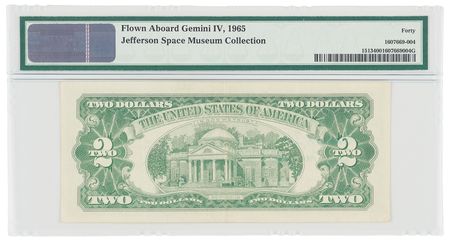Lot #6059 Gemini 4 Flown $2 Dollar Bill, Signed by Jim McDivitt - PMG EF 40 - Image 3