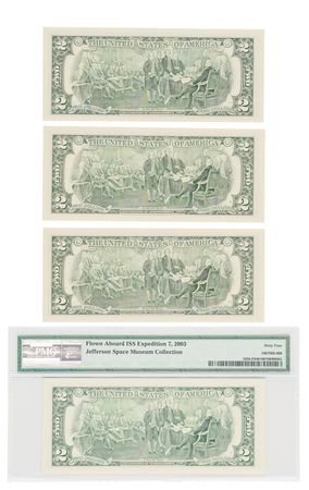 Lot #6440 ISS Expedition 7/Soyuz TMA-2 (4) Flown $2 Dollar Bills, Signed by Yuri Malenchenko - Image 2