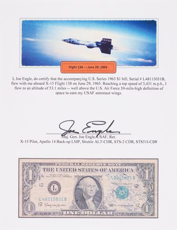 Lot #6029 X-15 Flight 138 Flown $1 Dollar Bill, Signed by Joe Engle - PMG VF 25 - Image 3