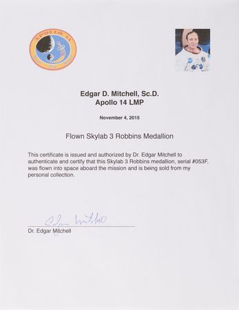 Lot #6359 Skylab 3 Flown Robbins Medallion - From the Personal Collection of Edgar Mitchell - Image 3