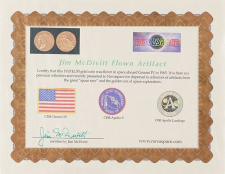 Lot #6061 Gemini 4 Flown $2½ Indian Head Gold Coin - From the Personal Collection of Jim McDivitt - Image 4