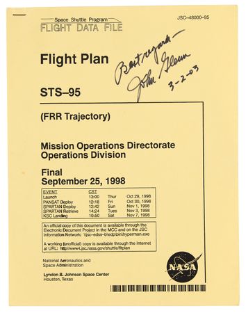 Lot #6406 John Glenn Signed STS-95 FDF Flight Plan