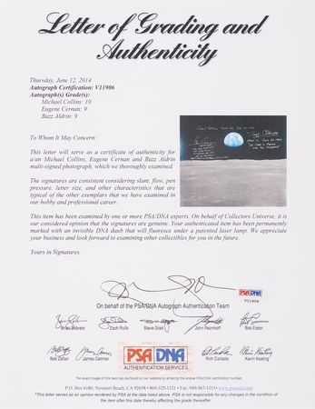 Lot #6320 Apollo Astronauts: Aldrin, Collins, and Cernan Oversized Signed Photograph - Image 2