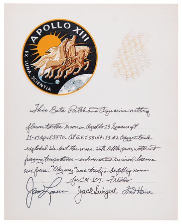 Lot #6207 Apollo 13 Flown Beta Cloth Insignia and