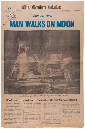 Lot #6150 Neil Armstrong Signed Boston Globe