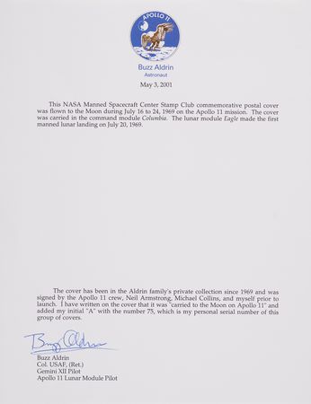 Lot #6129 Apollo 11 Crew-Signed 'Type 1' Quarantine Cover, “Carried to the Moon on Apollo 11” - Flown Cover from the Personal Collection of Buzz Aldrin - Image 3