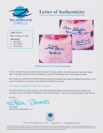 Lot #6321 Apollo Astronauts: Charlie Duke, Fred Haise, and Tom Stafford Signed Model - Image 4