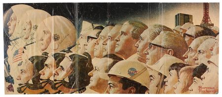 Lot #6152 Apollo 11 Prime and Backup Crews Signed Norman Rockwell Magazine Foldout - 'Behind Apollo 11’ (30.5 x 13.25) - Image 2