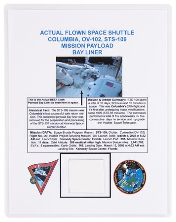 Lot #6436 STS-109 Flown Beta Cloth Payload Bay Liner with (3) Signed Space Shuttle Commemorative Covers - Image 1