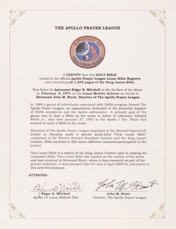 Lot #6231 Apollo 14 Flown Lunar Bible - Regally Presented Complete Microfilm King James Bible Carried to the Moon's Surface - Image 5