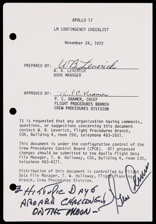 Lot #6305 Apollo 17 Lunar Flown Checklist Page -