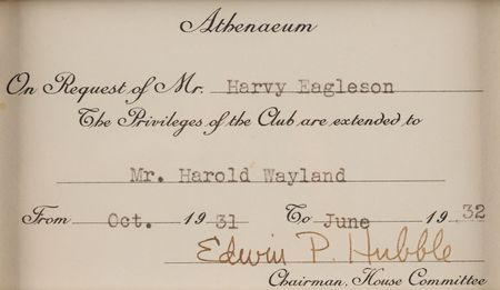 Lot #6467 Edwin Hubble Signed Caltech Athenaeum Membership Card - Image 2