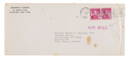 Lot #6033 Mercury 7 Signed Initials on Mailing Envelope with Deke Slayton Autograph Note Signed, Agreeing to Joseph Kittinger’s Parachute Proposal - Image 3