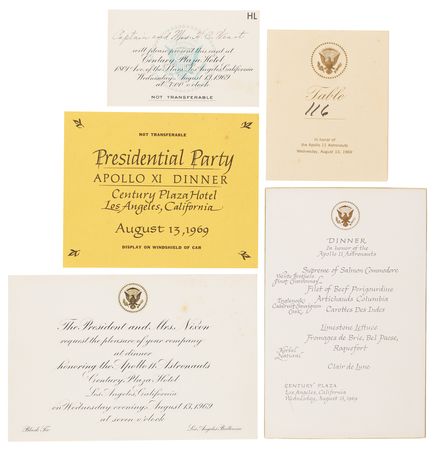 Lot #6131 Apollo 11 Crew-Signed Lunar Plaque Presentation with Collection of Ephemera from Nixon’s 1969 ‘Dinner of the Century’ - Image 4