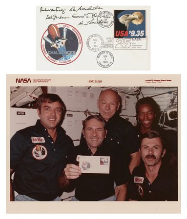 Lot #6430 STS-8 Crew-Signed Flown Cover - 1 of 10 Examples -  From the Personal Collection of William E. Thornton - Image 1