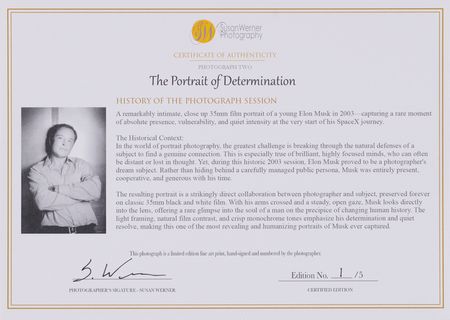 Lot #6460 Elon Musk Original Photographic Print by Susan Werner - “The Portrait of Determination” (Ltd. Ed. #1/5) - 20˝ x 29˝ - Image 2