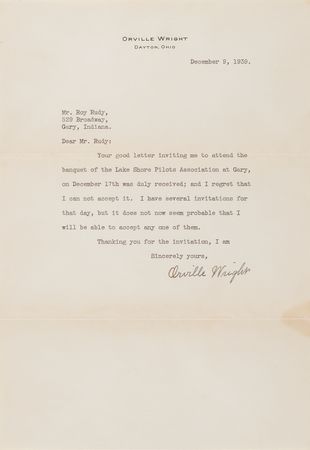 Lot #6009 Orville Wright Typed Letter Signed