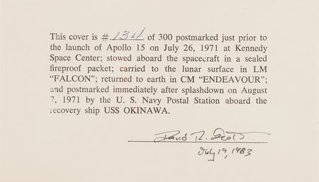 Lot #6261 Apollo 15 Lunar Surface-Flown Sieger Crew-Owned Cover (#134/300) - Image 3
