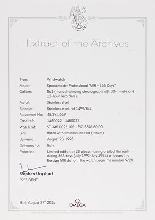 Lot #6385 Mir Flown Omega Speedmaster Professional Chronograph (365 Days in Space) - Image 13