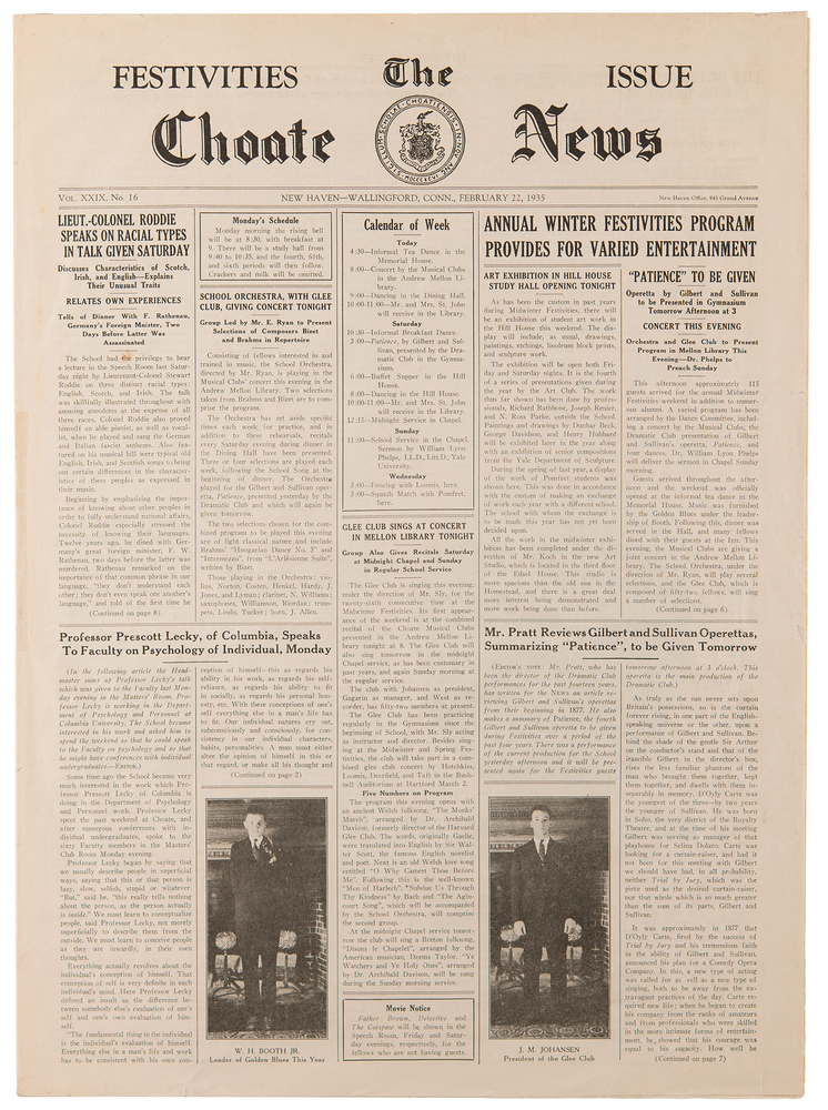 Lot 99 John F. Kennedy: 1935 Festivities Issue of The Choate News