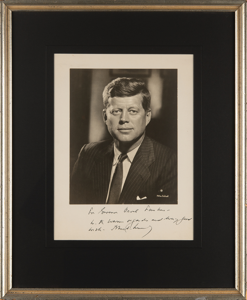 Lot 89 John F. Kennedy Signed Photograph by Fabian Bachrach - Presented to the Arkansas Governor Behind the 1957 Little Rock Crisis