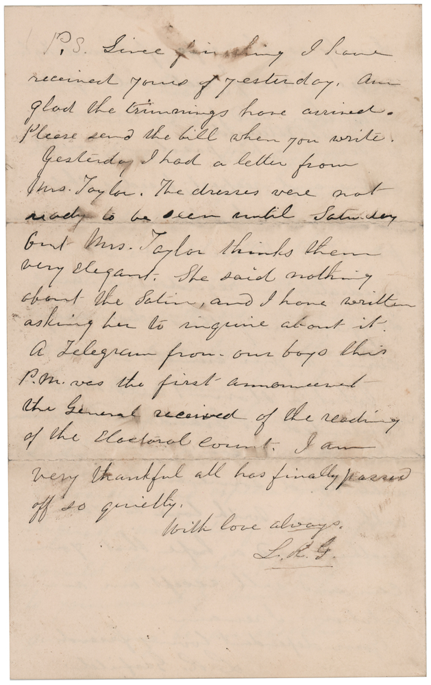 Lot 40 Lucretia Garfield Autograph Letter Signed on Garfield's Inauguration: 