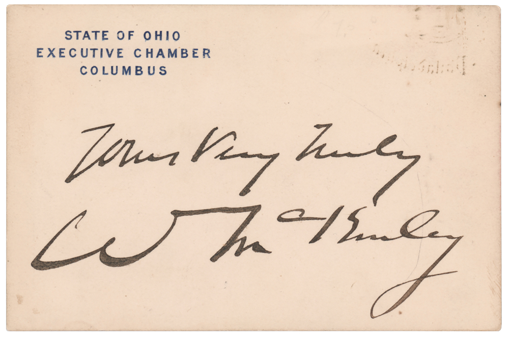 Lot 44 William McKinley Signed 'State of Ohio, Executive Chamber' Card
